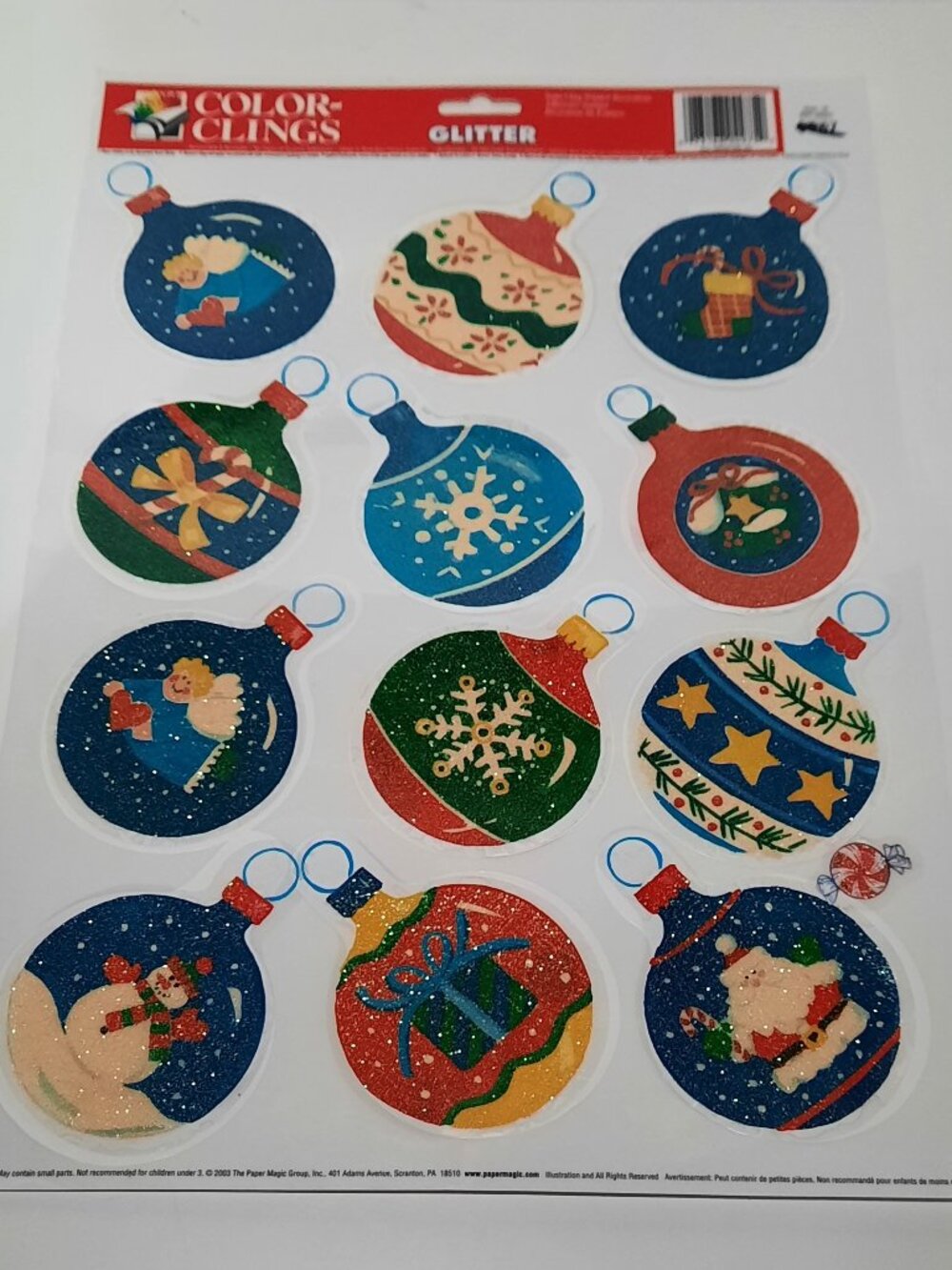 Vintage 2003 Color Clings Glitter Ornaments Window Clings Reusable Vinyl